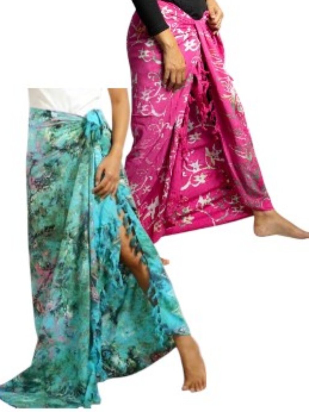 Set of 2 Handcrafted Bali Turquoise and Pink Batik Sarongs - OS